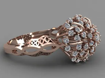 Rose Gold Women Diamond Ring 3D print model 3D print model 28