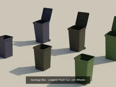 Garbage Can Container - Lowpoly Trash Box Collection 3D Model Pack