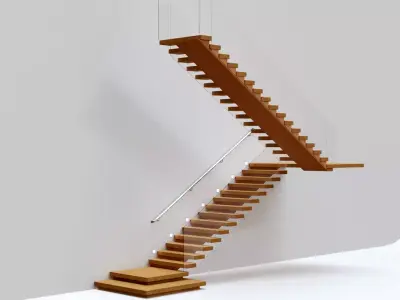 Stairs Set 03 - 2 floor Stairs with 3 diferent designs Low-poly 3D model