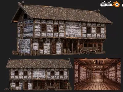 Old Medieval Building House 4K Textures GameReady 64 Low-poly 3D model