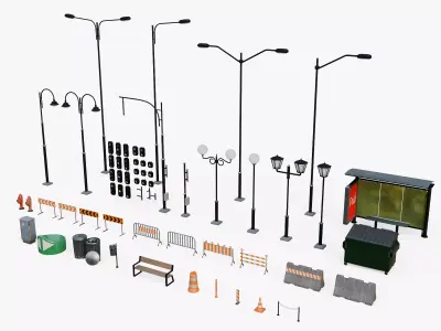 Urban Street Assets Pack Low-poly 3D model