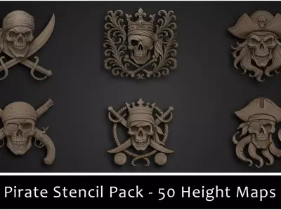 3DT Pirate Ornamental Decal and Stamp Pack Low-poly 3D model