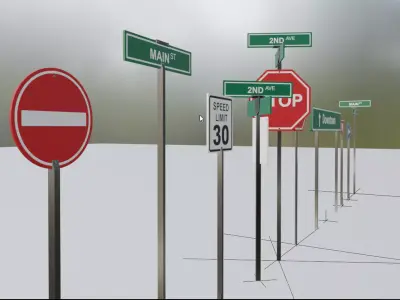 Pack of 10 Traffic Signs models - PBR Textured Version in 4K Low-poly 3D model