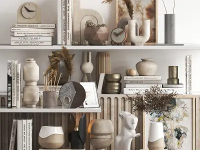 Decorative Set Collection items on shelf 3D Model Pack