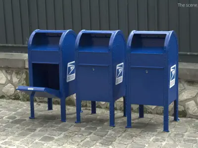 USPS Curbside Mail Box Blue 3D model
