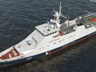  Russian Ship 22460 Okhotnik with Helicopter Rigged for Cinema 4D 
