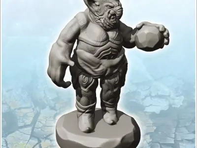 Curved-nosed troll with large hand and rock 15 - Medieval Fantas 3D print model