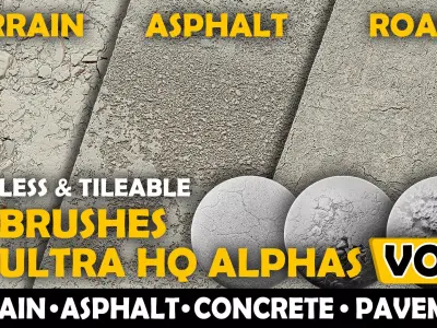 Ultra HQ Asphalt Seamless Zbrush brushes and Alphas 3D model
