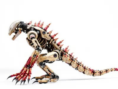 Mechanical Dinosaur Monster with Human Features and Bloody Wo... Low-poly 3D model