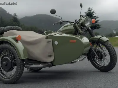  Vintage Motorcycle with Sidecar Rigged for Maya 