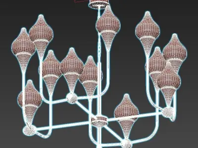 FLAME chandelier with gold and glass shades 3D model