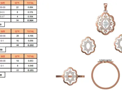 Light Minimalist Diamond Ring Earrings Pendant Set 3D print model