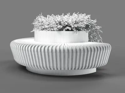 bench355 concrete bench with plants 3D model