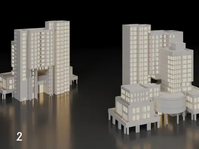 SimplePoly building KITBASH-Low-poly 3D model-Urban Vol 02 Low-poly 3D model