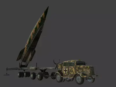 German blitz truck with V2 rocketramp  3D model