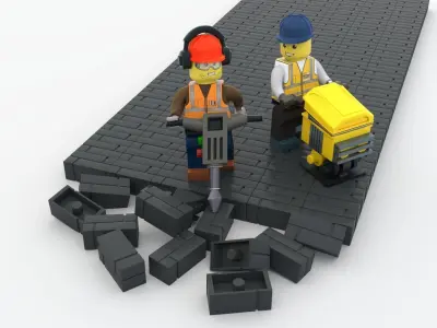 Lego two workers with tools 3D model