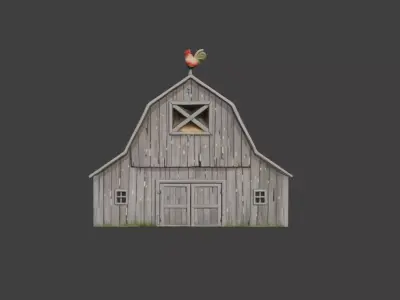 Rustic Barnhouse with Rooster Ornament Low-poly 3D model