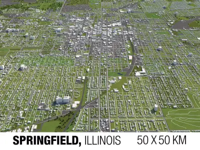 Springfield Illinois USA 50x50km 3D City Map 3D model