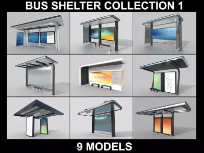 Bus Shelter Collection 1 - 9 Models 3D Model Pack