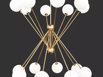 SCARLETT chandelier with balls hanging from brass rods Low-poly 3D model