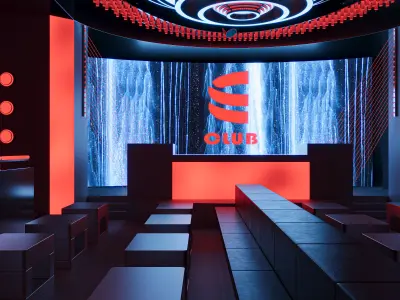 Dark Style Bar Club Interior Scene 3D model