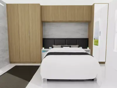bedroom with wardrobe with mirror doors 3D model