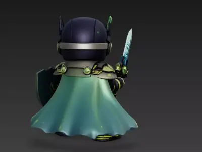 Chibi Cyber Guardian Knight Stylized Sci-Fi Fantasy 3D Character Low-poly 3D model