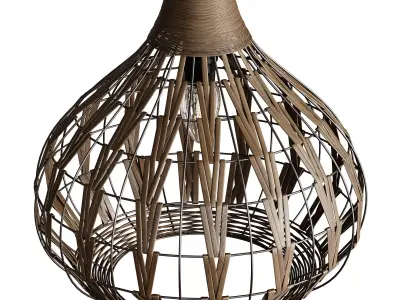 Retro Coffee Bamboo Rattan Pendant Light 3D model
