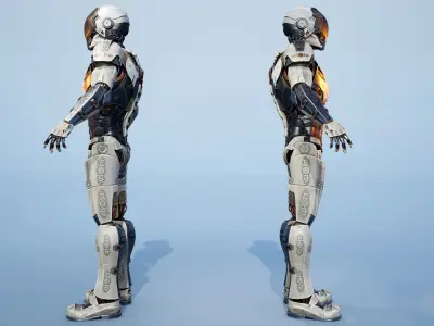 Sci-fi Mechanical Robot Android with Carvings 3D model 3D model