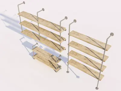 Wall Mounted Floating Pipe Shelf Collection 3D model