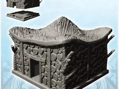 Square building with wave roof and stone walls 26 - Medieval Got 3D print model