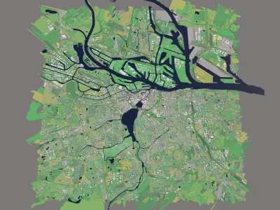 Hamburg Germany 25x25km 3D City Map 3D model