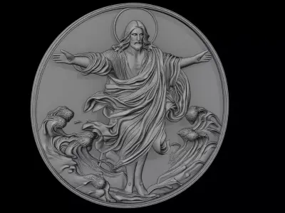 Jesus Walking on Water - 3D Printable Coin Sculpture 3D print model