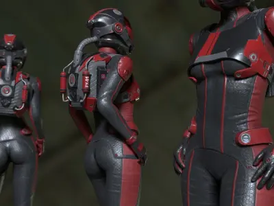 FX01 Female Space Suit Red LITE VERSION Low-poly 3D model