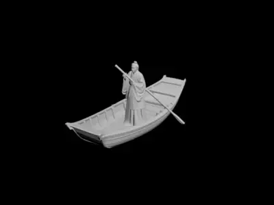 Chinese scene with light boat scholar 3D model