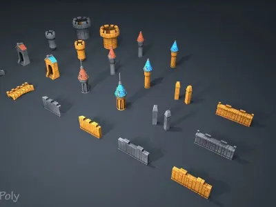 Fantasy Modular Castle Low-poly 3D model