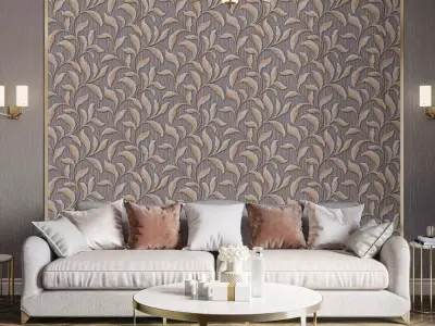 Taupe Botanical Relief Wallpaper Texture