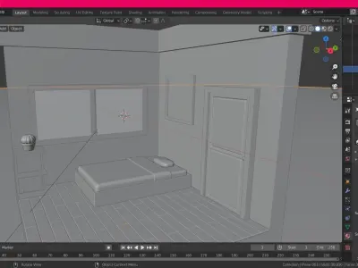 Isometric bedroom Morning Time Low-poly 3D model
