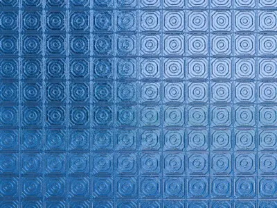 Modern Glossy Blue Embossed Concentric Square Tiles PBR Seamless Texture