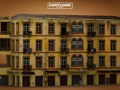 Neoclassical Aged Facade Apartment with Balconies and Shops Low-poly 3D model