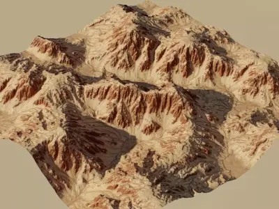 Red Sandy Rocky Terrain 4k PBR Landscape Low-poly 3D model