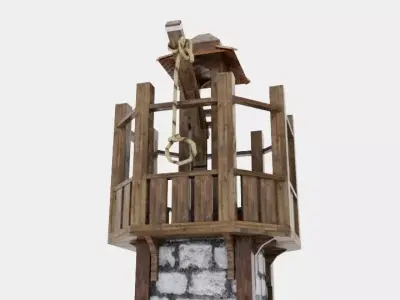Low Poly Medieval Wooden Watch Tower Low-poly 3D model