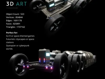 Futuristic trailer transport 3d assets  Low-poly 3D model