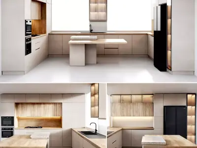 Kitchen8 -window in the middle of kitchen Low-poly 3D model