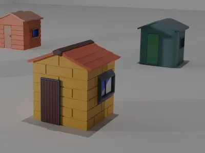 Houses two outhouses Low-poly 3D model