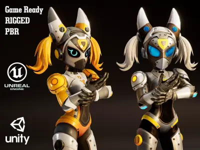 Stylized Sci-Fi Robot Girl 3 Game Ready Character Low-poly 3D model