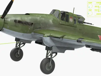 Ilyushin Il-2 Sturmovik Aircraft Rigged for Cinema 4D 