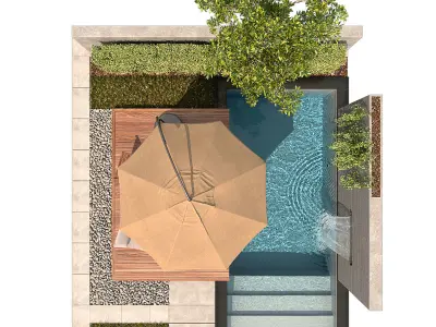 Backyard with Pool  plants  Furniture 3D model