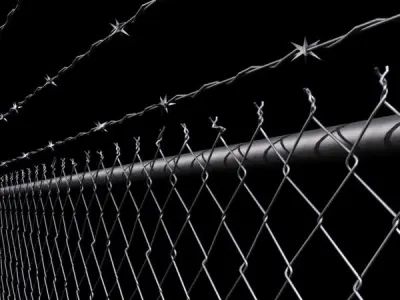 Chainlink fence Barbed wire High detail 3D model