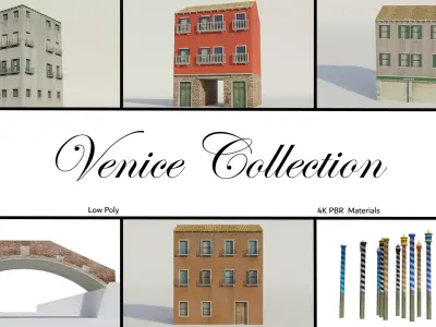 Venice buildings and bridge 3D Model Pack